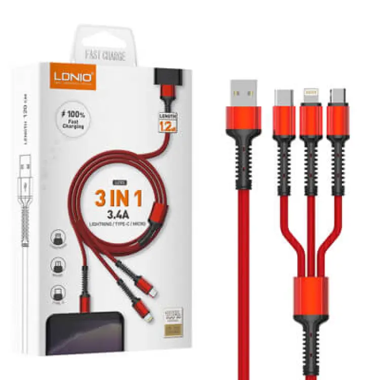 LDNIO LC93 3 in 1 Charging 1.2 Metre Cable