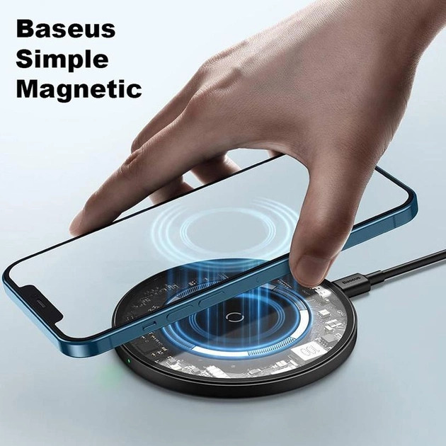 Qi BASEUS Simple Magnetic Wireless Charger (suit for IP12) |15W| с поддержкой быстрой зарядки Black (WXJK-E02)