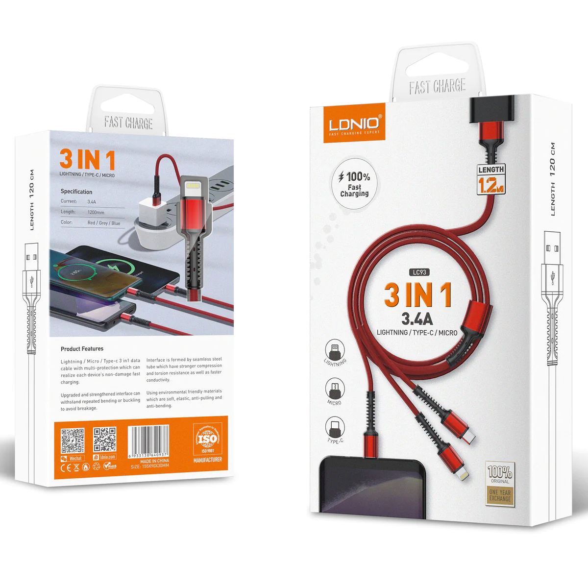 LDNIO LC93 3 IN 1 CABLE 1.2M (grey)